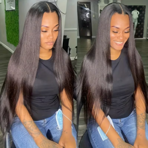 200% density glueless brazilian human hair wig natural black 4x4 pre plucked frontal straight hair