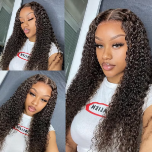 human hair lace front wig | deep wave 4x4 lace closure hd transparent wigs, brazilian virgin hair 180% density, pre plucked with baby hair,