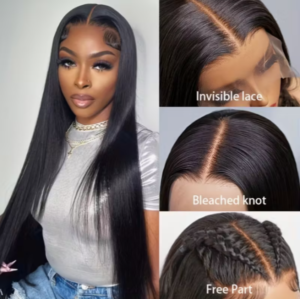 glueless human hair wig bone straight 5x5 hd transparent lace front, 150% density pre cut & pre plucked ready to wear