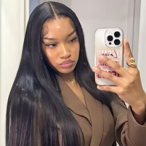 [hd lace front wig] 13x4 hd lace front wig pre trimmed long straight mixed hair wig natural black 200% density,