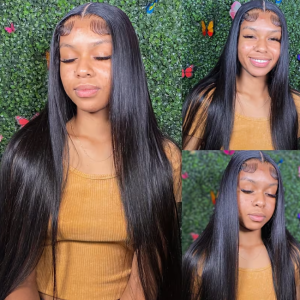 glueless human hair wig bone straight 5x5 hd transparent lace front, 150% density pre cut & pre plucked ready to wear