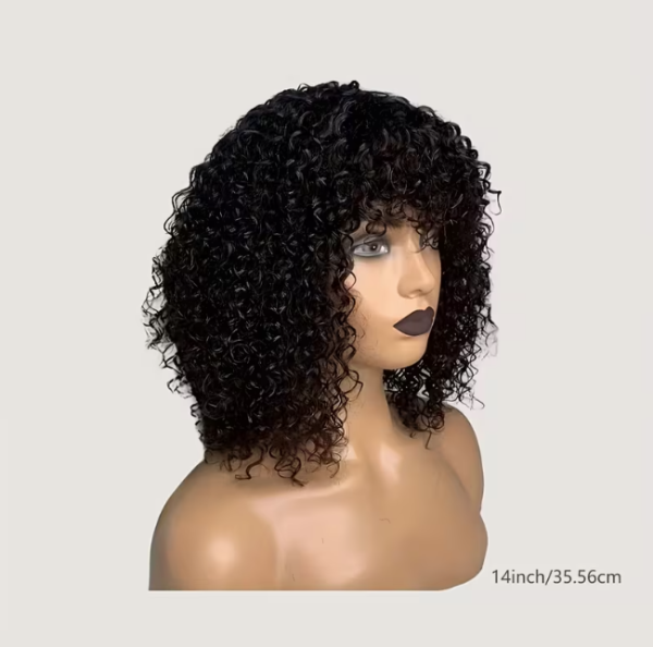curly human hair wig with bangs – water wave afro kinky curly bob (150% density)