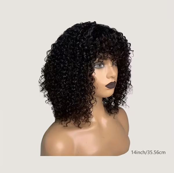 curly wig human hair with bangs | water wave afro curly wigs for black women, none lace front, glueless, short kinky curly bob, brazilian human hair, 150% density.