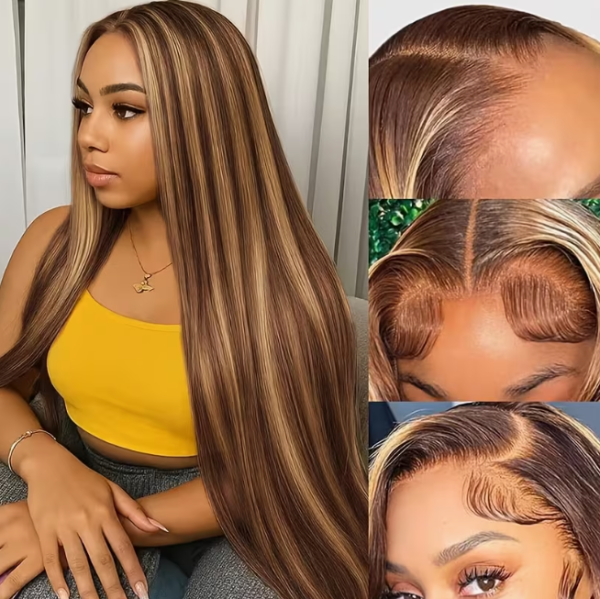 30 inch human hair lace wig – 13x4 hd lace, color 4/27, 180% density