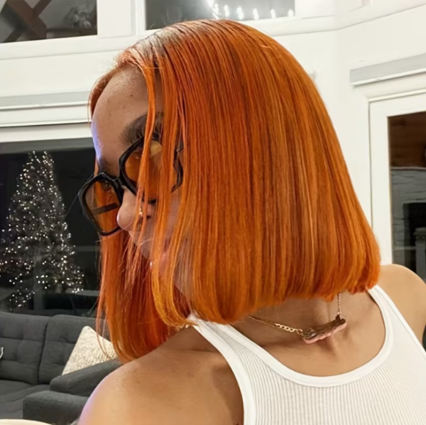 brazilian human hair bob wig – 13x4 lace front, ginger orange #350, 150% density